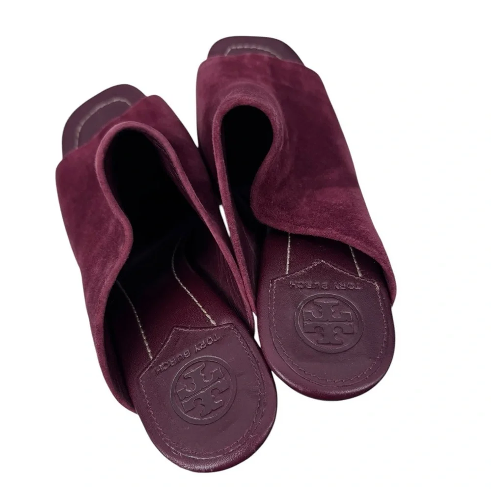Tory Burch maroon burgundy Ellis stacked heel mule